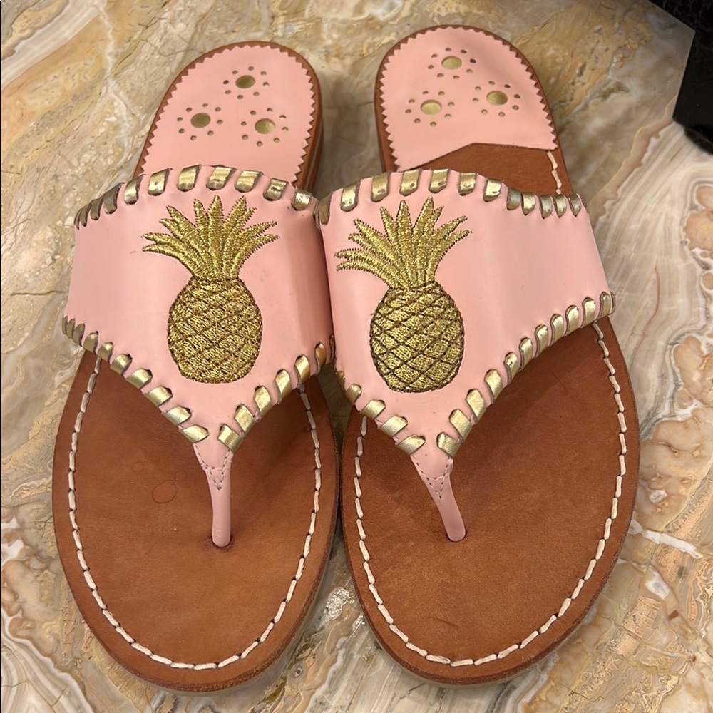 Like New, Jack Rogers Pineapple Pink & Gold Sandals, Size 6